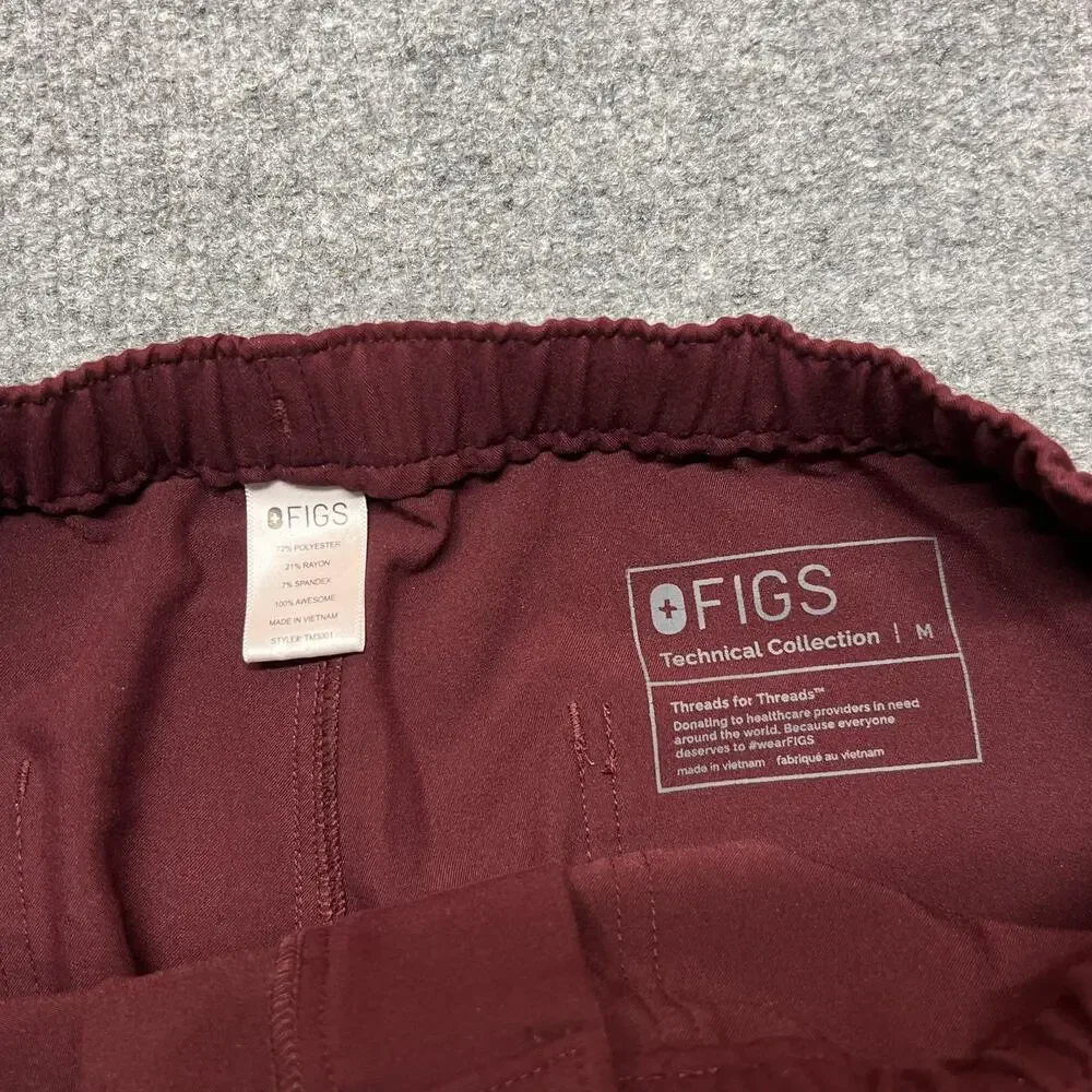 FIGS Technical Collection Pants Men Medium Red Cargo Elastic Waist Scrub Medical